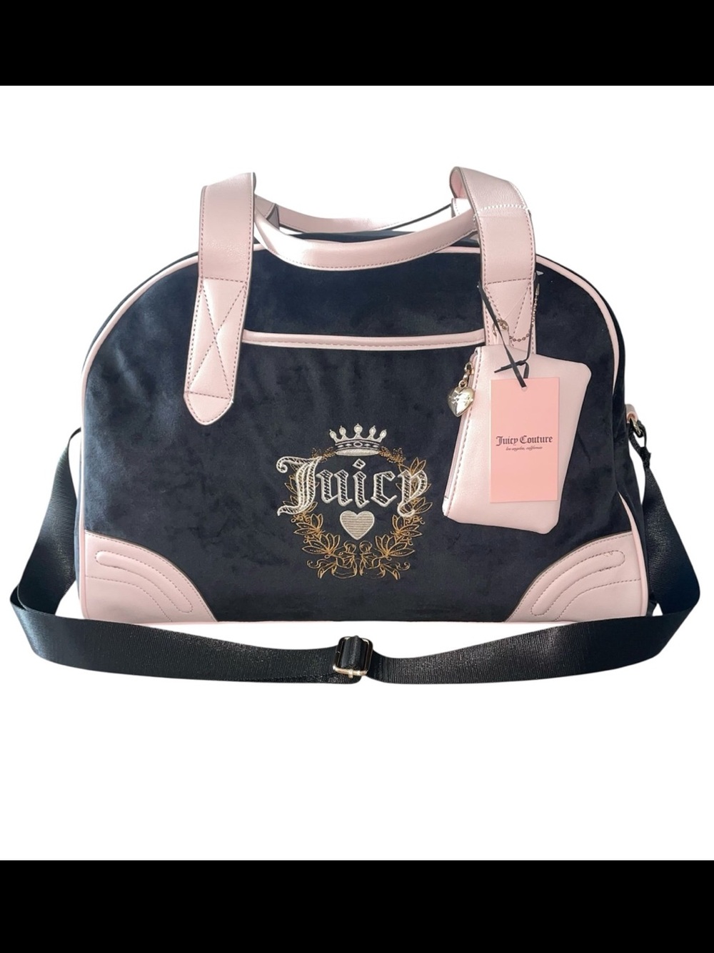 NWT Juicy Couture Heritage Weekender Black and Pink travel duffel tote Bag